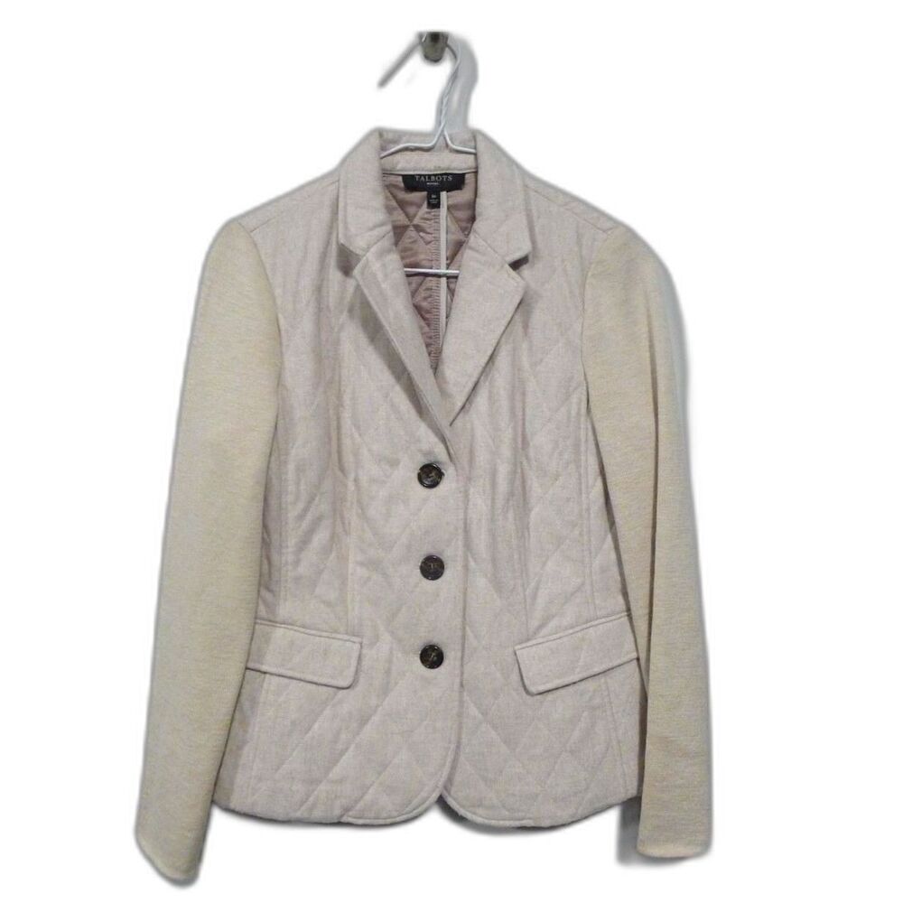 Talbots Wool Blend Quilted Blazer With Sweater Sleeve - Natural 8P